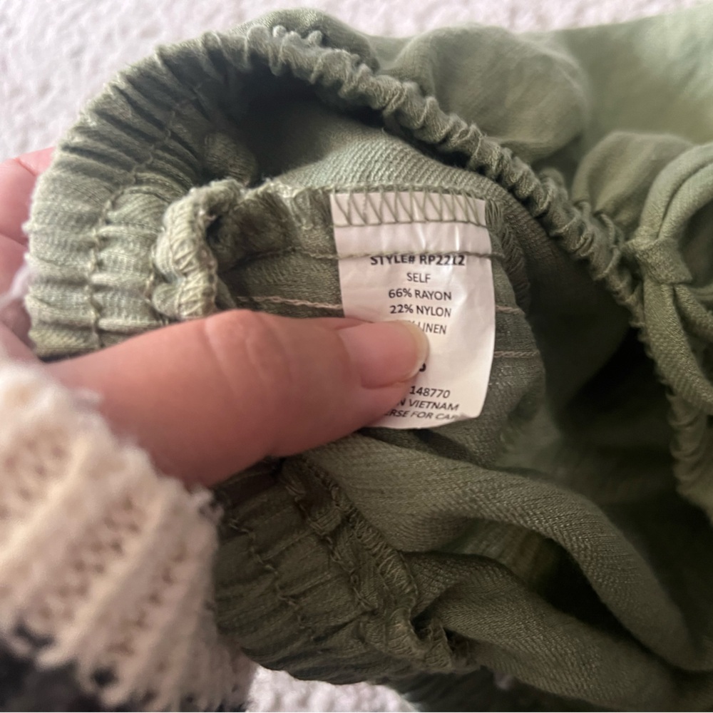 Sienna Sky Linen Blend Wide Leg Pants XS Green Cream Stripe Casual Lounge - Picture 7 of 8